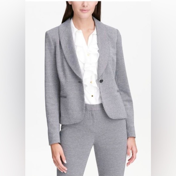 Calvin Klein Women's Houndstooth Print Single Button Blazer Grey Size 8